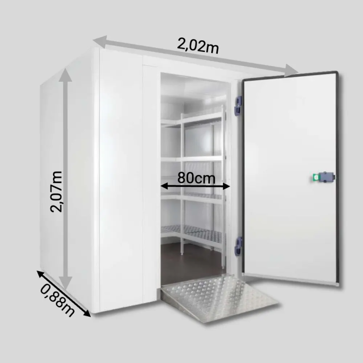 Chambre froide positive 0,88 x 2,02 x 2,07m - 3m3 - Panneaux 70mm - Sol renforcé