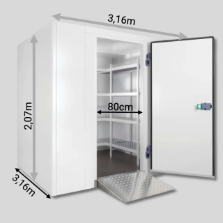 Chambre froide positive 3,16 x 3,16 x 2,07m - 18m3 - Panneaux 70mm - Sol renforcé