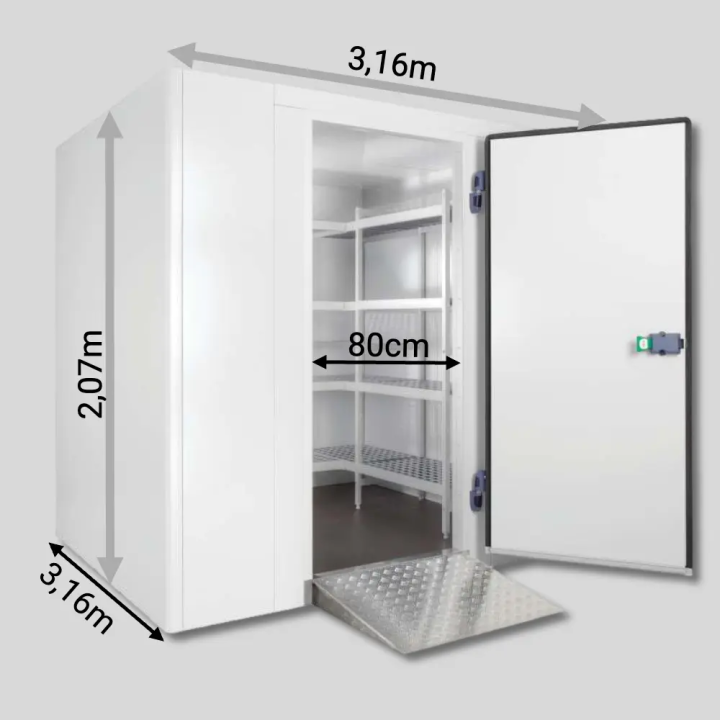 Chambre froide positive 3,16 x 3,16 x 2,07m - 18m3 - Panneaux 70mm - Sol renforcé