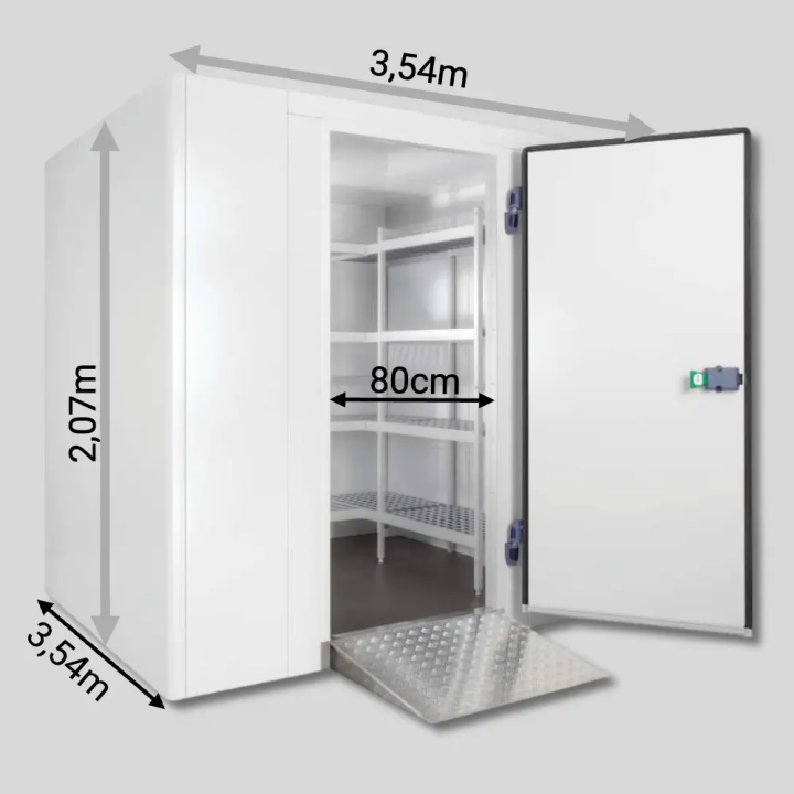 Chambre froide positive 3,54 x 3,54 x 2,07m - 22m3 - Panneaux 70mm - Sol renforcé